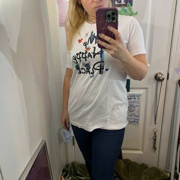 MY HAPPY PLACE DISNEY T TEE SHIRT EUC 775 WHITE COLORFUL - Picture 7 of 11